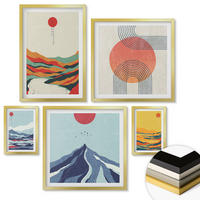 WANDBILDER 5er Set - 50x50 cm & 20x30 cm & 40x60 cm Goldrahmen - Pastellfarbene Berge im Japandi-Stil - Goldfarben, Kunststoff (40/60cm) - ArtPrintCave