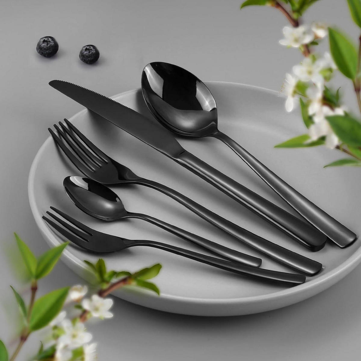BESTECKSET 30-teilig für 6 Personen Edelstahl Schwarz Spülmaschinenfest - Schwarz, Metall