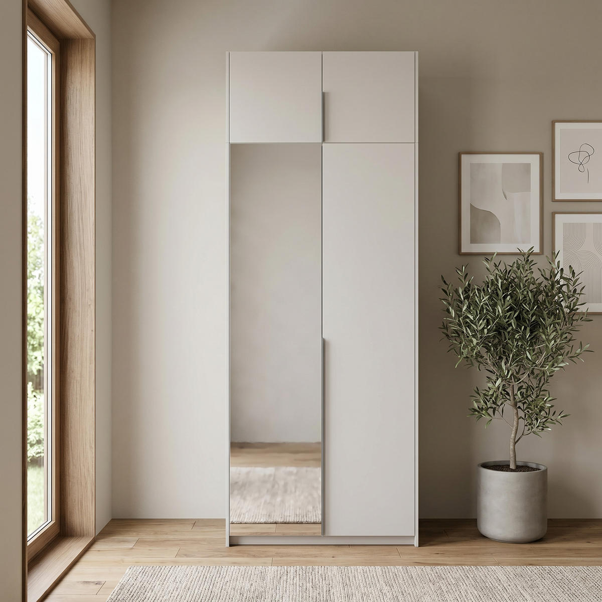 DREHTÜRENSCHRANK THALIA 100/250/58cm 2-türig mit Spiegel Kaschmir - Kaschmir, Holzwerkstoff (100/250/58cm) - MASSENO