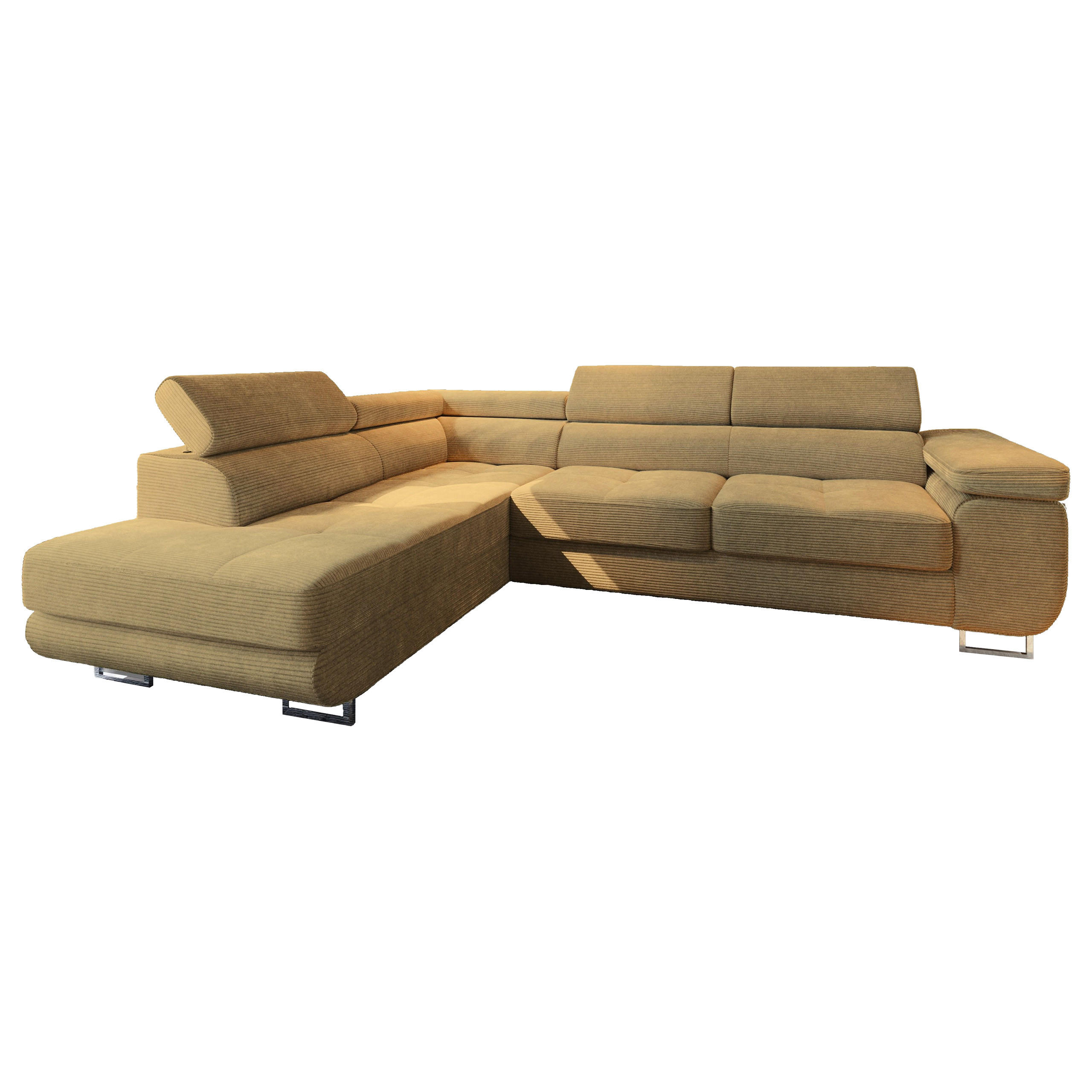ECKSOFA APIRO L-S Gelb Kordstoff mit Schlaffunktion - Gelb/Silberfarben, Holz/Textil (276/202cm) - MASSENO