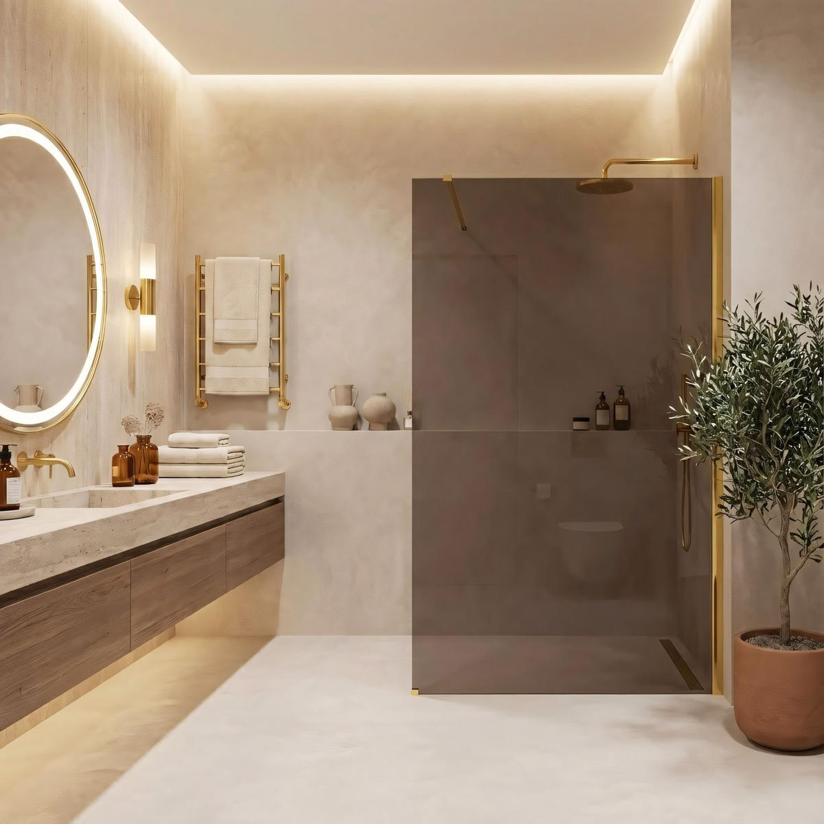 DUSCHWAND Rea Flexi Brown / Gold 100 - Goldfarben, Glas (120/100/195cm) - REA