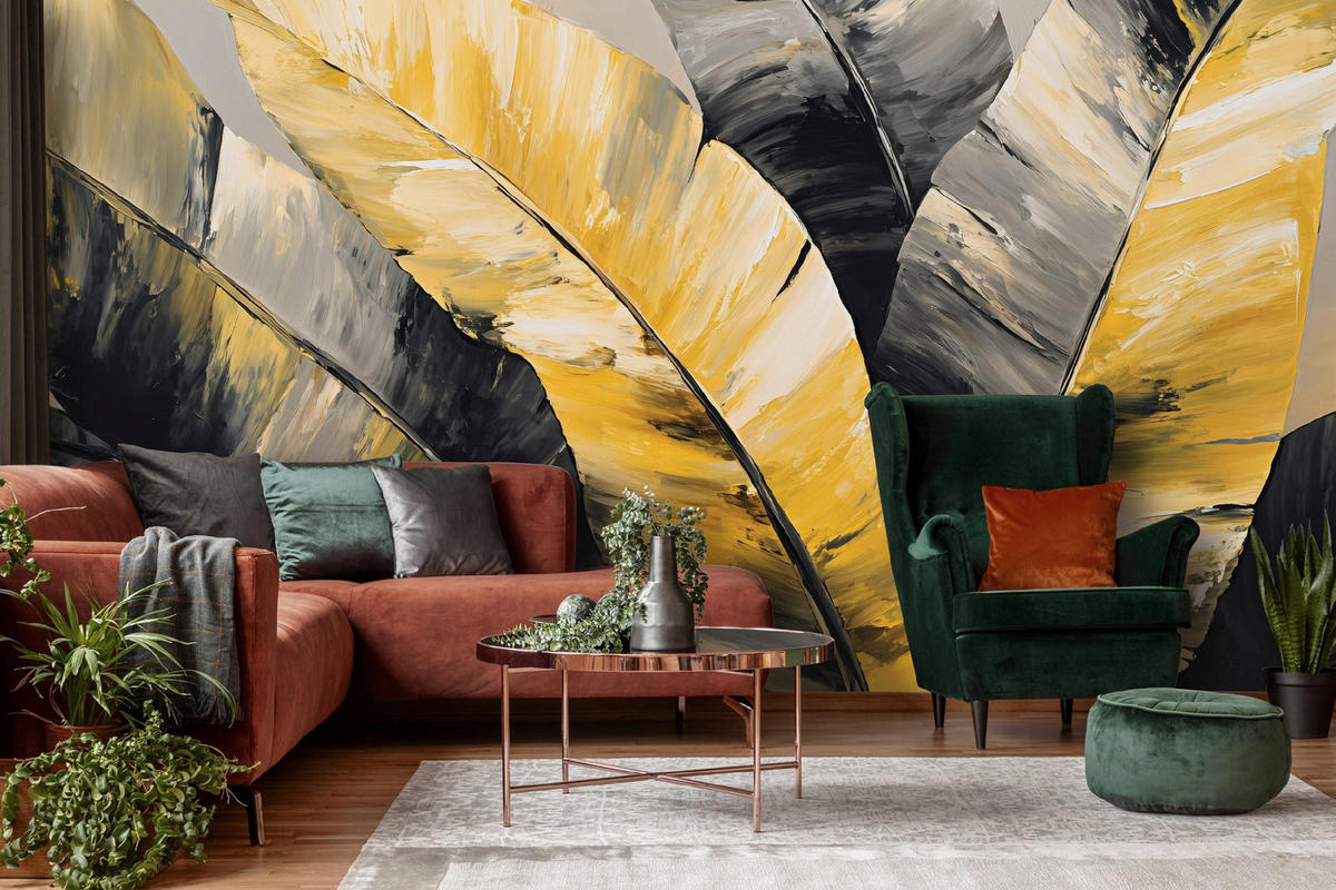 FOTOTAPETE Blätter Dschungel Gelb 200x140 cm - Multicolor, Papier (200/140cm) - Wallarena