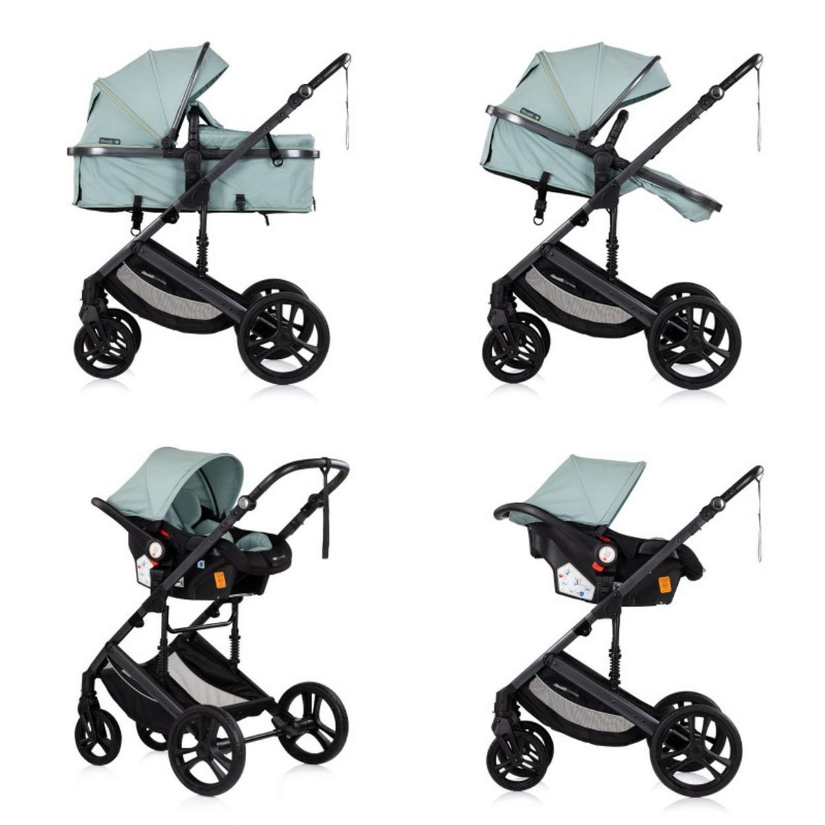 KOMBIKINDERWAGEN Amore 3 in 1 türkis Babyschale Adapter Wickeltasche Fußabdeckung - Türkis, Metall (95/63/105cm) - Chipolino