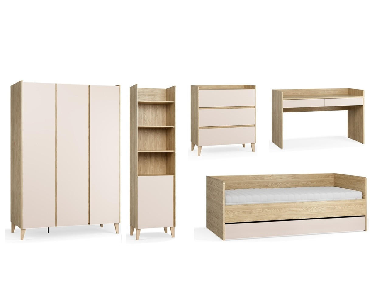 QMM TraumMöbel Jugendzimmer Eiche, Beige 140x204x60 cm