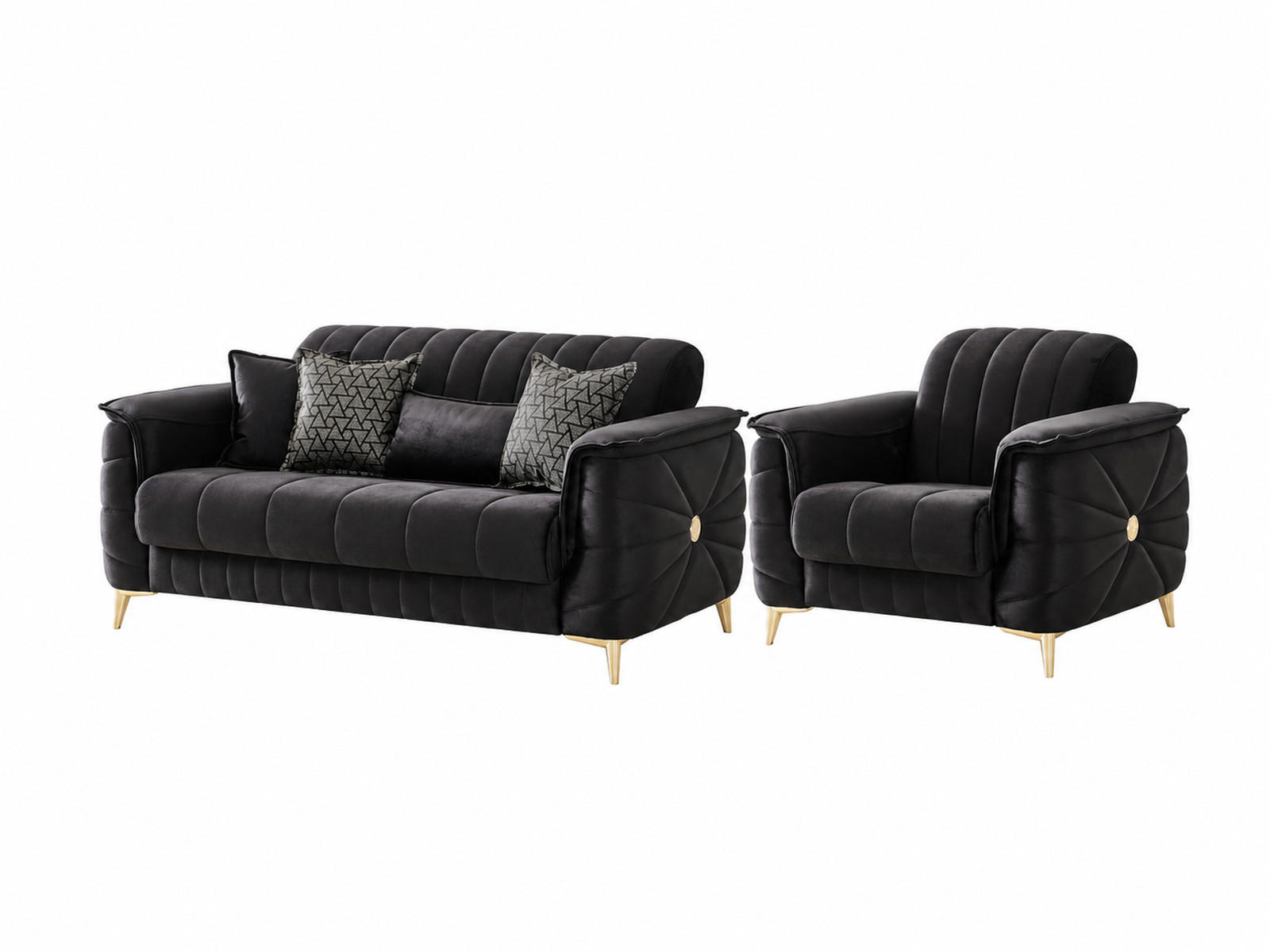 SITZGARNITUR Osorno, Schwarz Stellvariante 2+1 - Schwarz, Holzwerkstoff/Kunststoff (170/80/100cm)