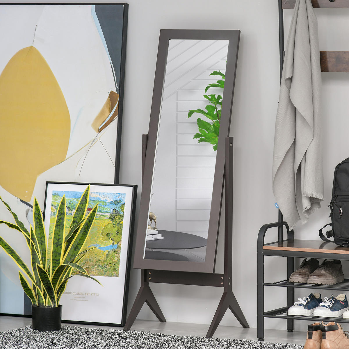 STANDSPIEGEL Erhöhte Füße Ganzkörperspiegel Schminkspiegel Pflegeleicht MDF - Braun, Glas (46/148/47cm) - HOMCOM