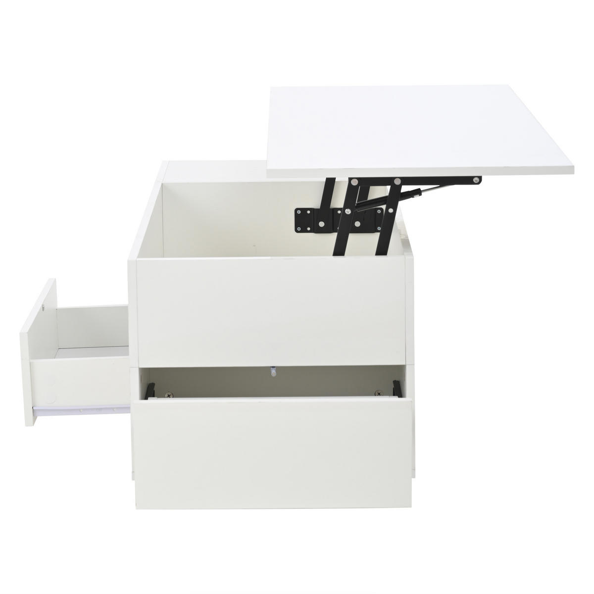 COUCHTISCH 100/50/45 cm Weiß aus Holzwerkstoff mit hydraulisch höhenverstellbarer Platte und LED - Weiß, Holzwerkstoff (100/50/45cm) - OKWISH