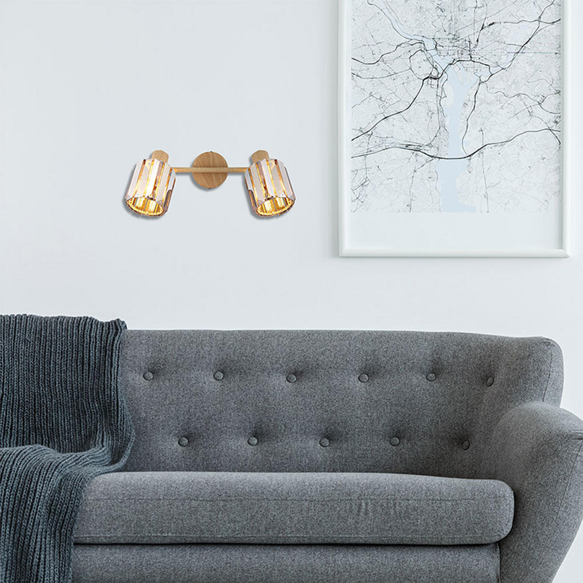 DECKENLEUCHTE Kristall Rauch Holzoptik 2-flammig - Grau, Metall (33/9/15cm) - Nowa