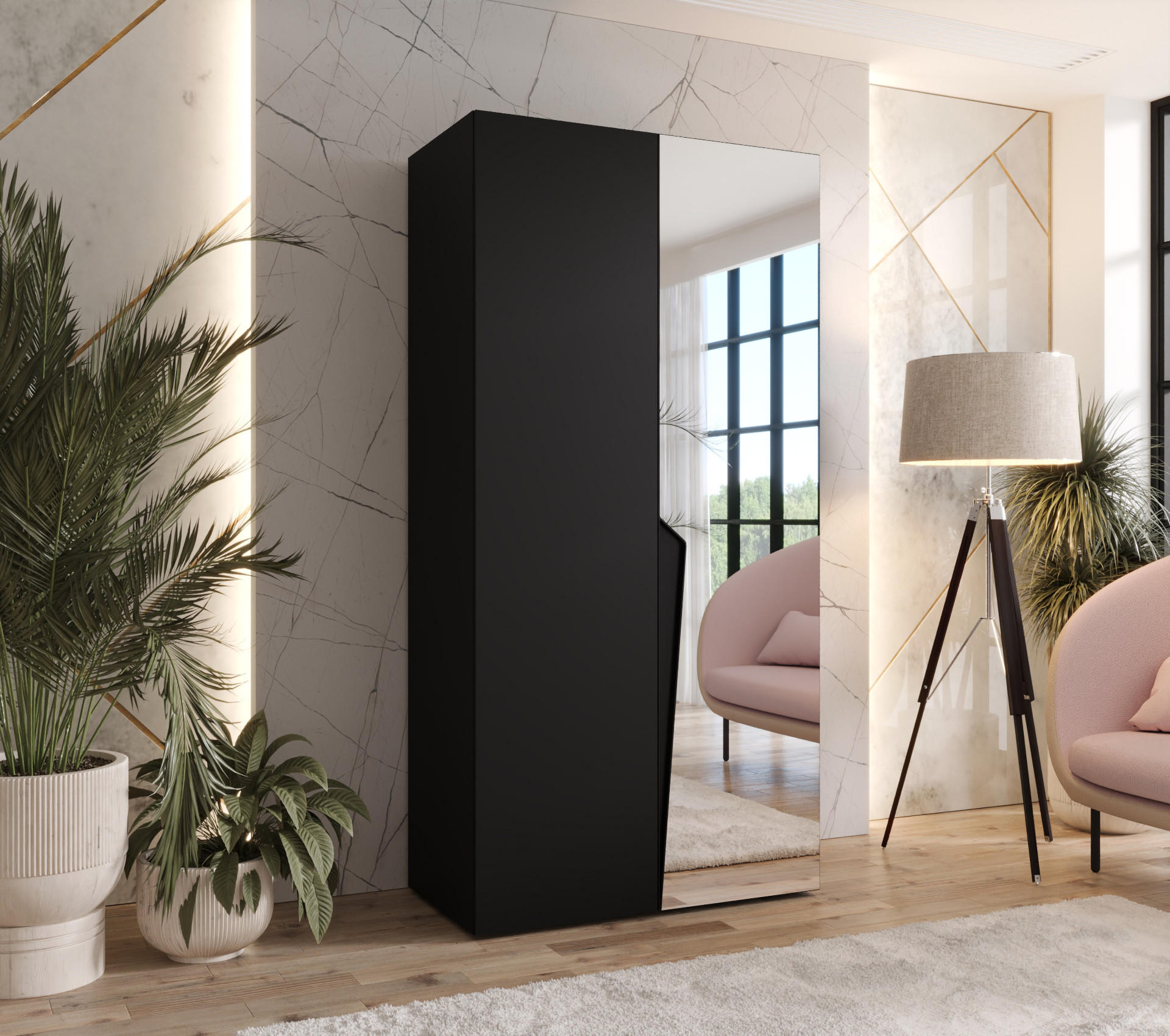 DREHTÜRENSCHRANK 202/100/52 2-türig - Schwarz, Holz/Metall (100/202/52cm) - Abiks Möbel