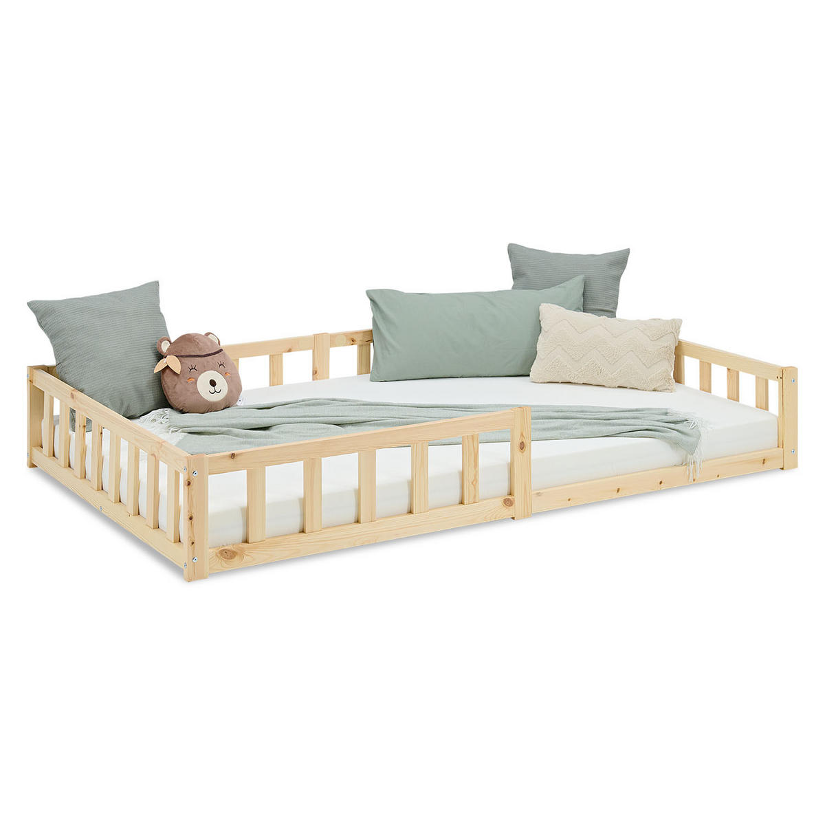 BODENBETT 120x200 cm Natur mit Lattenrost + Matratze - Naturfarben, Holz (120/200cm) - Homestyle4u