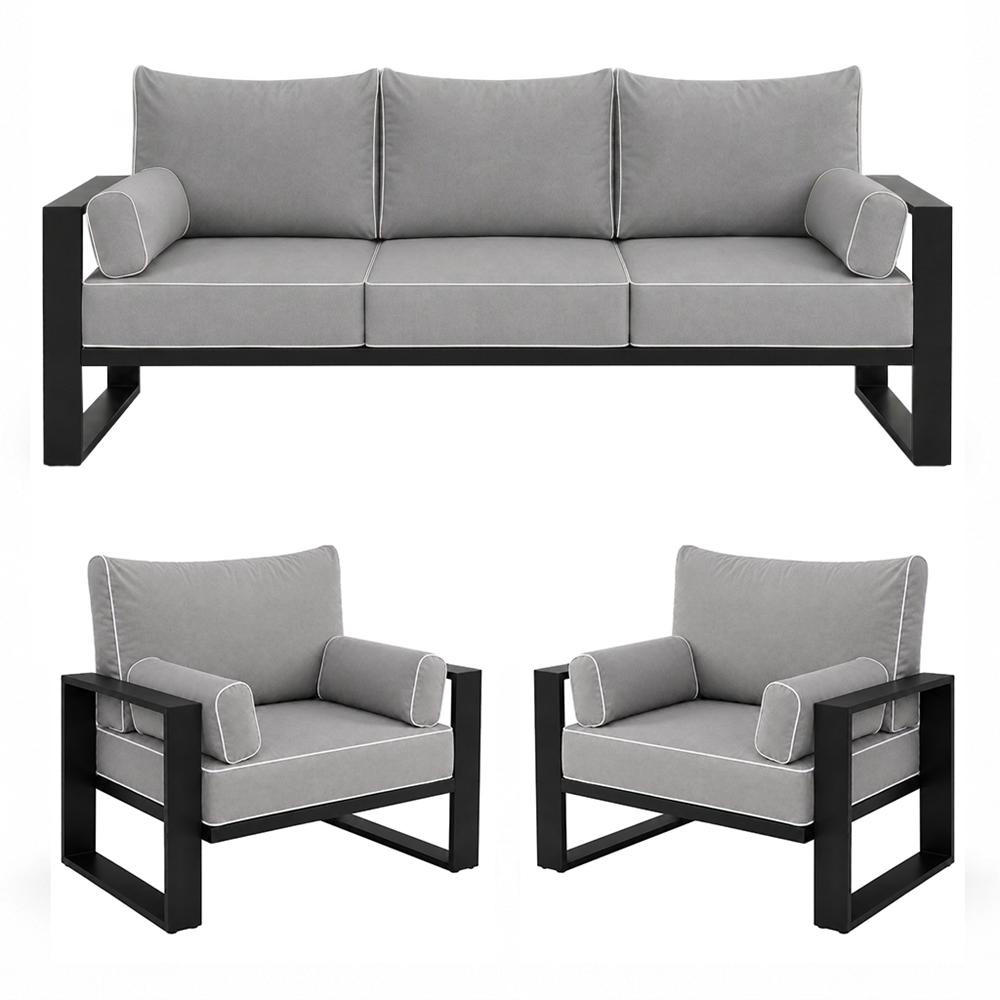 GARTENSET Verdino 3+1+1 mit Metallrahmen anthrazit - Anthrazit, Metall - Beautysofa