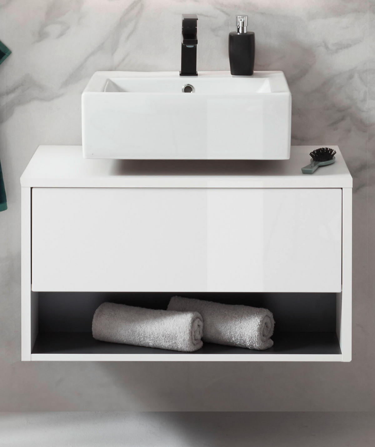 WASCHBECKENUNTERSCHRANK in weiß Hochglanz und grau 80 cm Glide - Weiß Hochglanz/Grau, Holzwerkstoff/Metall (80/44/46cm) - Furn.Design