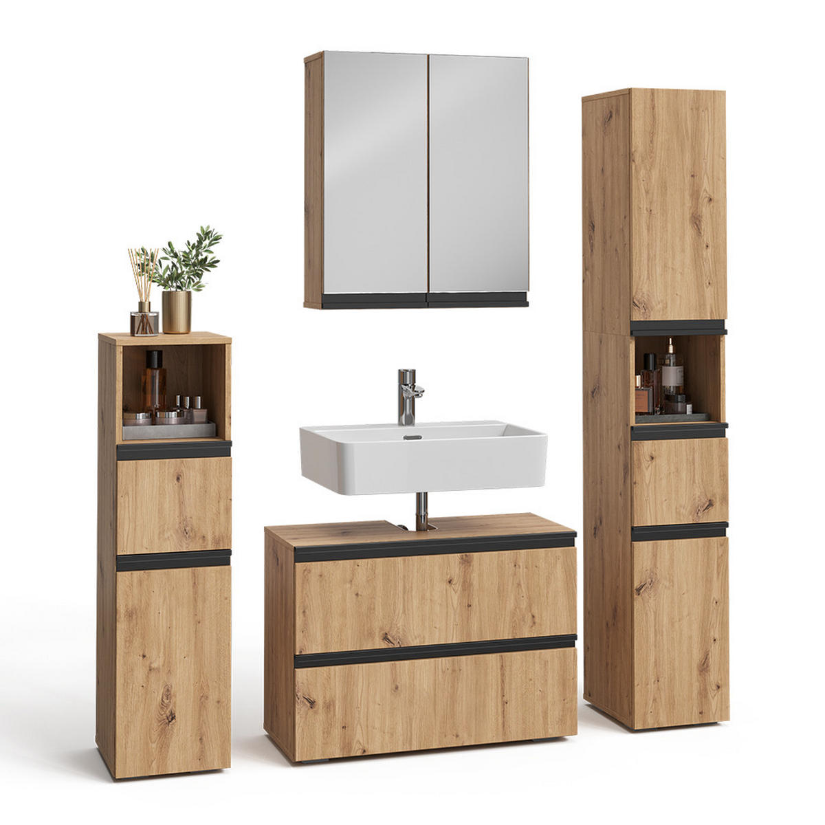 BADMÖBEL-SET Torren Artisan 4 Teile - Hellgrau, Holzwerkstoff (80/58/35cm) - Vicco