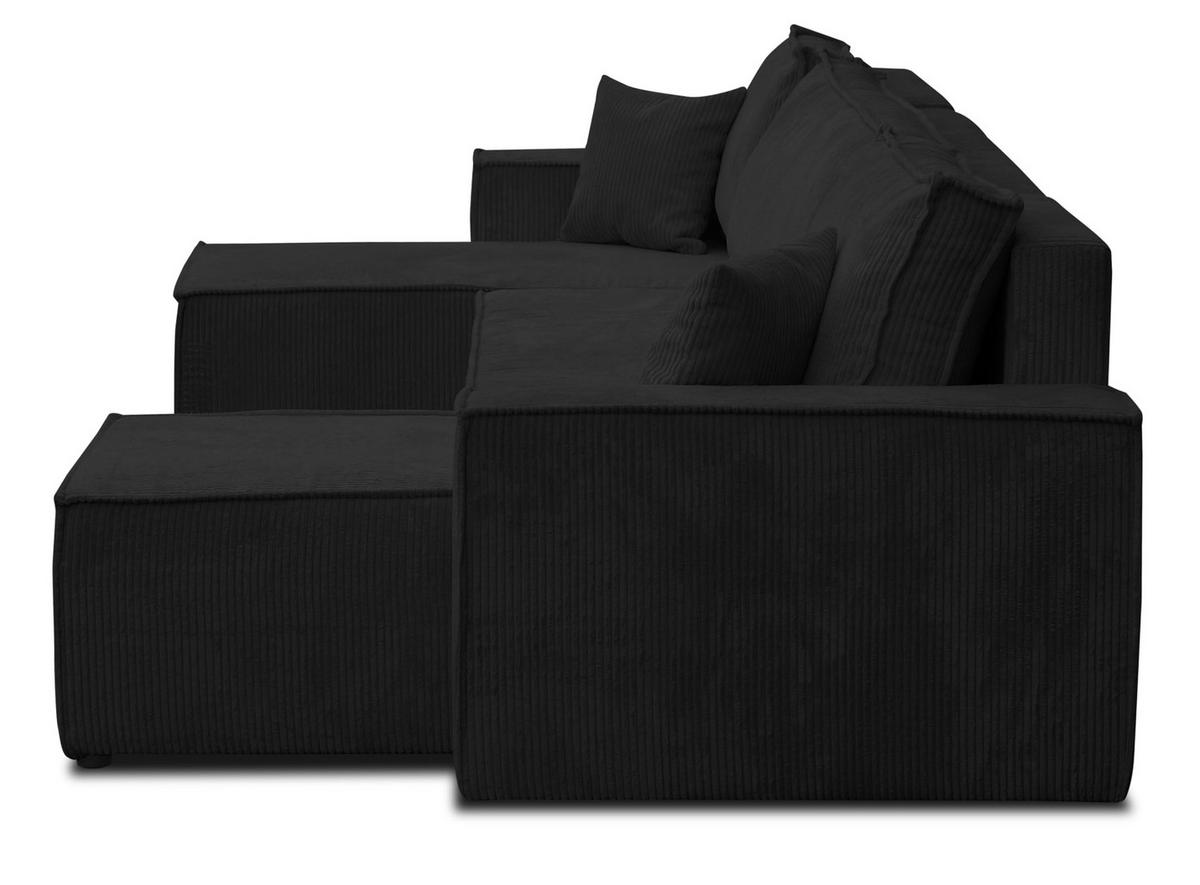 WOHNLANDSCHAFT Hugo U-Form Cordstoff mit Schlaffunktion und Bettkasten - Schwarz, Textil (312/83/142cm) - VENASI MÖBEL