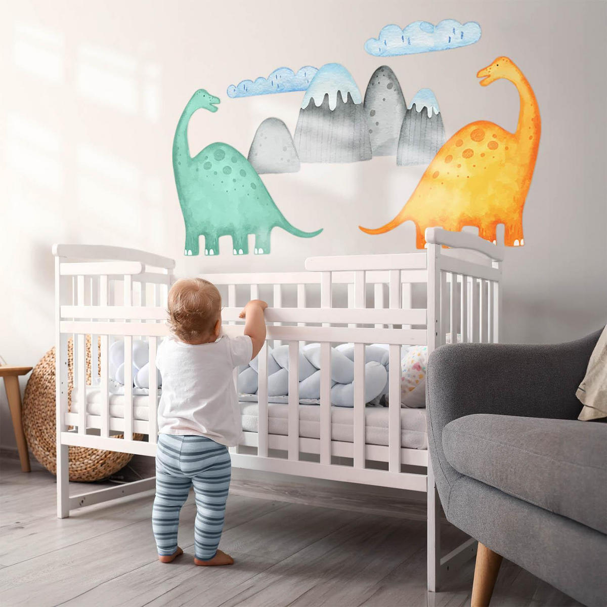 WANDAUFKLEBER 130x233cm - Dinosaurier und Berge - Multicolor, Kunststoff (130/233/0.1cm) - Wallfluent