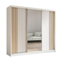 SCHWEBETÜRENSCHRANK Neli 240 cm mit Lamellen und Spiegel 3-türig, weiß, weiß, Lamelle Artisan - Weiß/Eiche Artisan, Kunststoff (240/216/61cm) - Margaret Hadas24