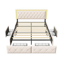 POLSTERBETT 160x200 cm - Doppelbett mit 4 Schubladen und LED-Kopfteilbeleuchtung - Creme-Weiß - ohne Matratze - Beige, Textil (160/200cm) - DELFA
