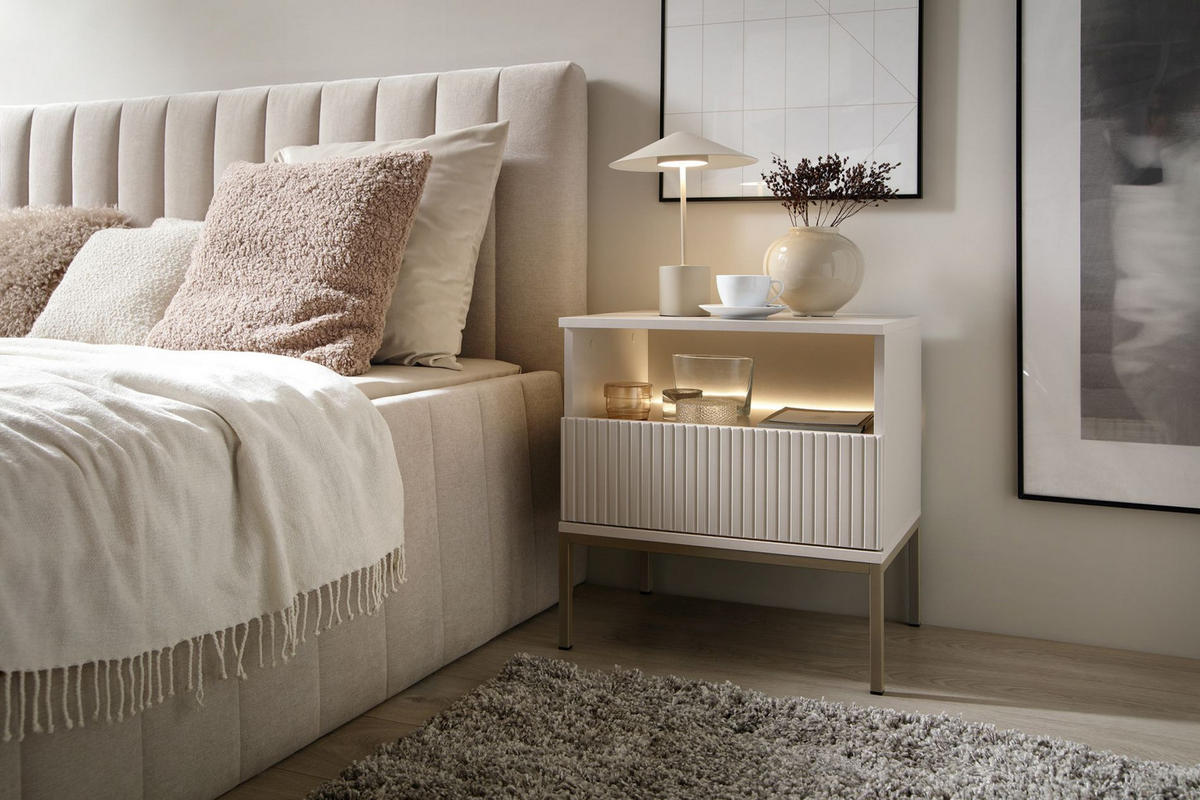 NACHTTISCH Tosena Greige 54 cm - Kaschmir/Goldfarben, Holzwerkstoff/Metall (53.6/56.2/39cm) - Selsey