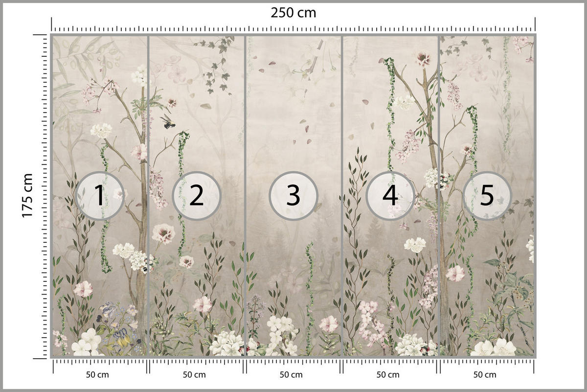 FOTOTAPETE für Wohnzimmer Vintage Blumenwiese Wildblumen Natur 250x175 - Beige/Braun, Papier (250/175cm) - Muralo
