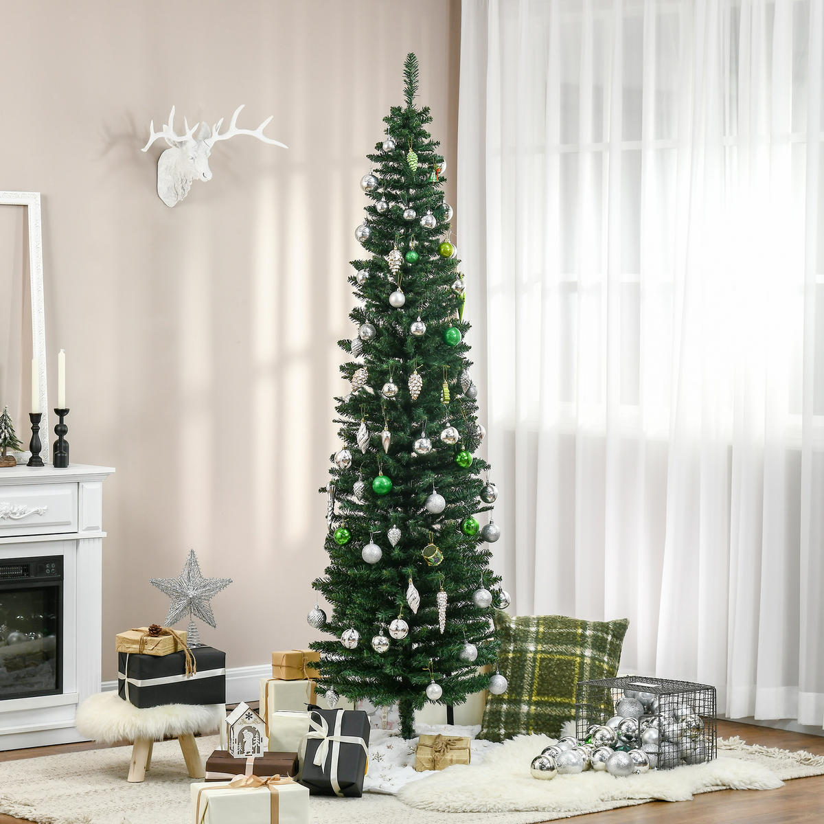 WEIHNACHTSBAUM DE-41611 2,1 m, inkl. Ständer und Weihnachtsstern Grün - Grün, Kunststoff (210cm) - ComfortXL