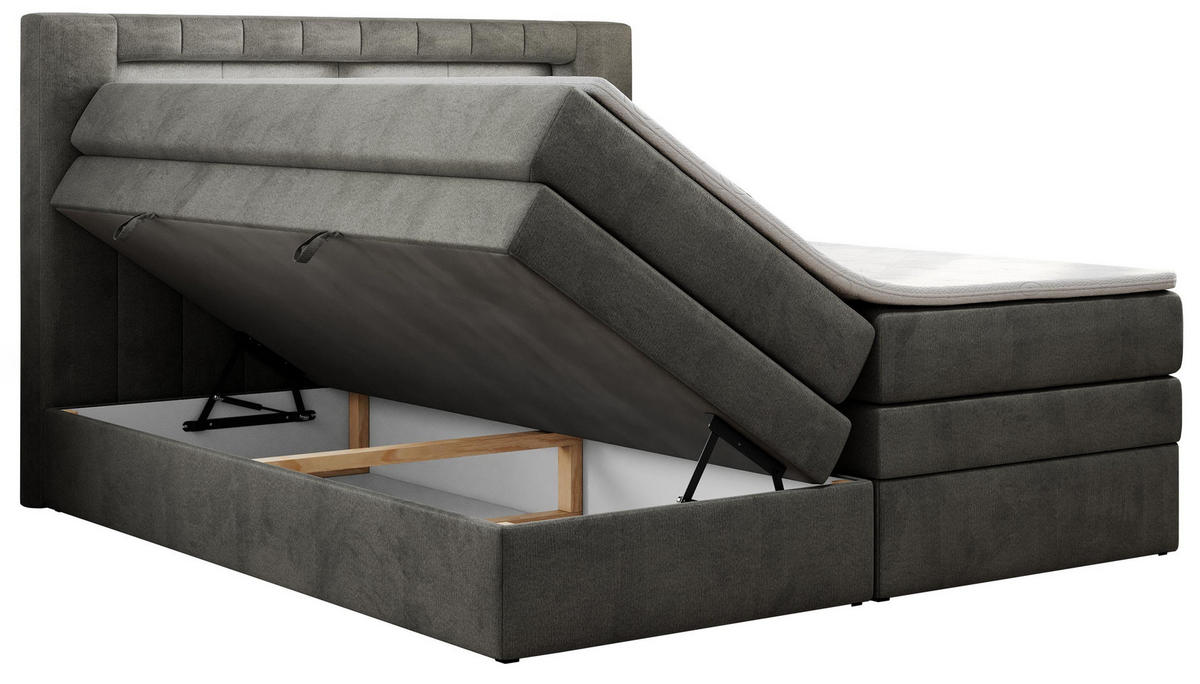 BOXSPRINGBETT GOLD-5 KING LED 200/200 Dunkelgrau Velvet - H3 - Dunkelgrau, Holz/Textil (200/200cm) - MKS