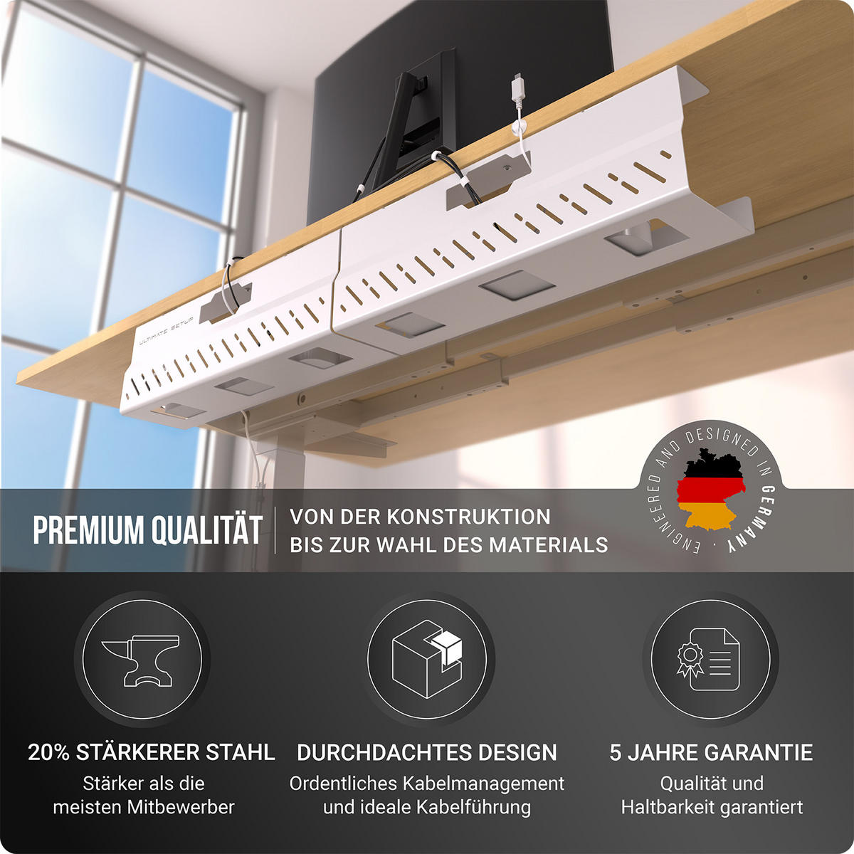 KABELKANAL Schreibtisch - Kabelmanagement Schreibtisch - Weiß, 2er-Set - Weiß, Metall (43/11/13cm) - Ultimate Setup