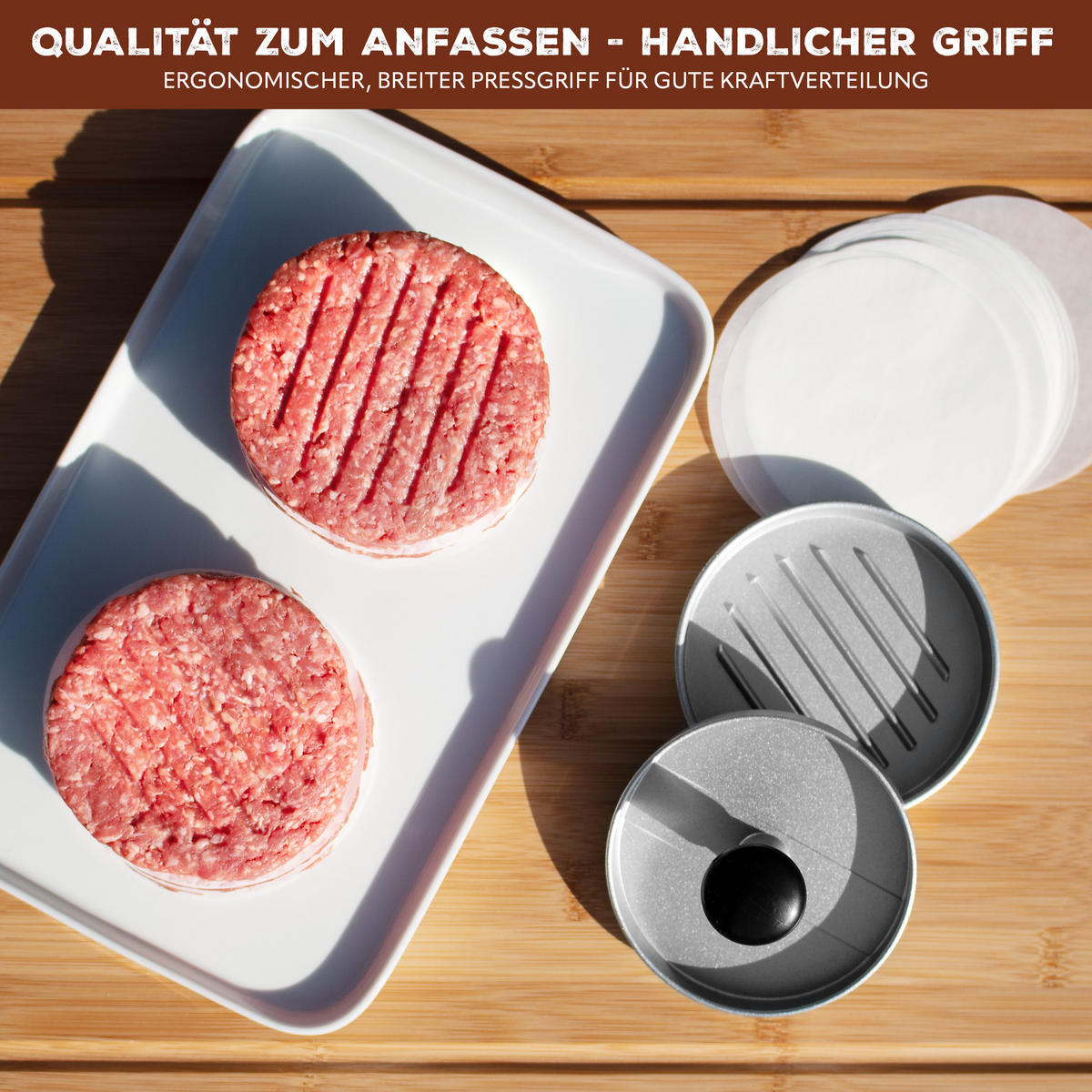 BURGERPRESSE, silber, Aluminium 50x Antihaft-Trennblätter - Alufarben, Metall (12/7.5/12cm) - bremermann