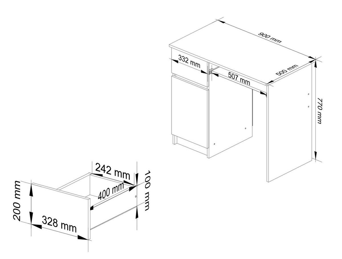 SCHREIBTISCH Links Piksel, Weiß, B90xH77xT50 cm - Weiß, Holz (50/90/77cm) - Milordbikes