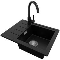 GRANITSPÜLE Kopenhagen Easy, 2-er set Schwarz 55/44 cm 1 Becken + Küchenarmatur 32/20 cm + Ablauf-Set ab 45er Unterschrank - Chromfarben/Schwarz, Kunststoff (55/17/44cm) - Primagran