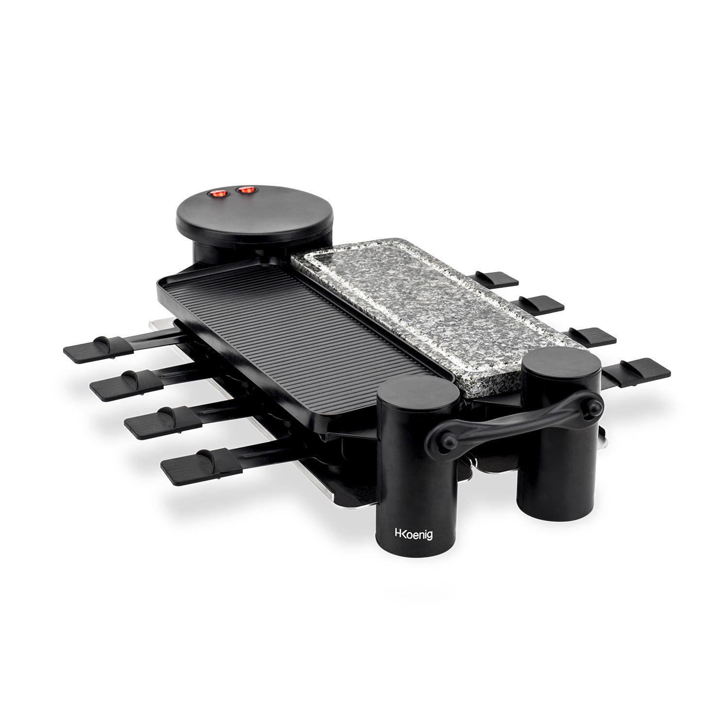 RACLETTE-GERÄT RP360, Schwarz, für 8 Personen, Grill und Naturstein - Schwarz, Stein (24.3/12.3/55cm) - HKoenig
