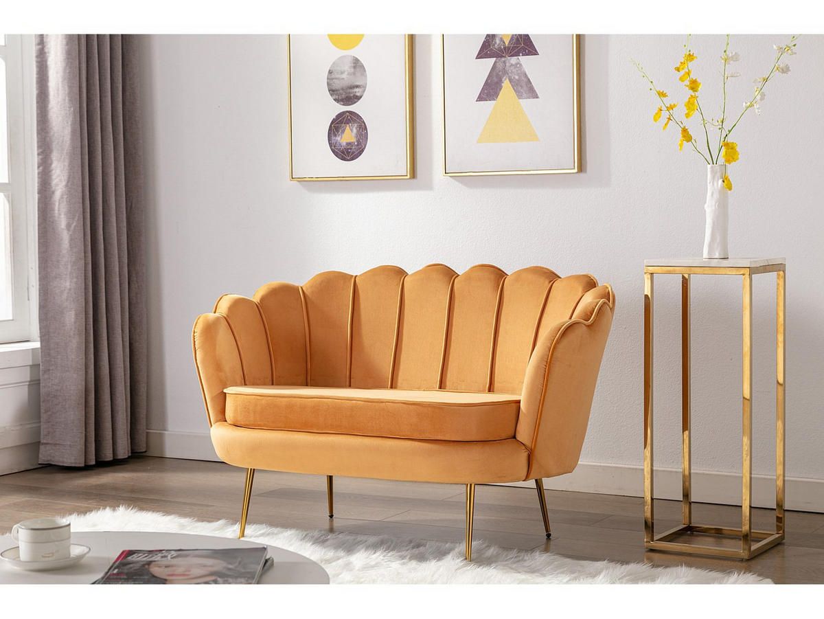 MUSCHELSOFA 2-Sitzer - Samt - Senfgelb - DANDELION - Gelb, Textil (124/78/73cm) - Pascal Morabito