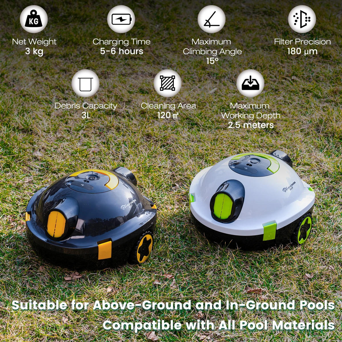POOLROBOTER EVERCROSS BOT Y10 Lithium-Akku 120m² Weiß - Weiß, Metall (43/40cm) - Beaface