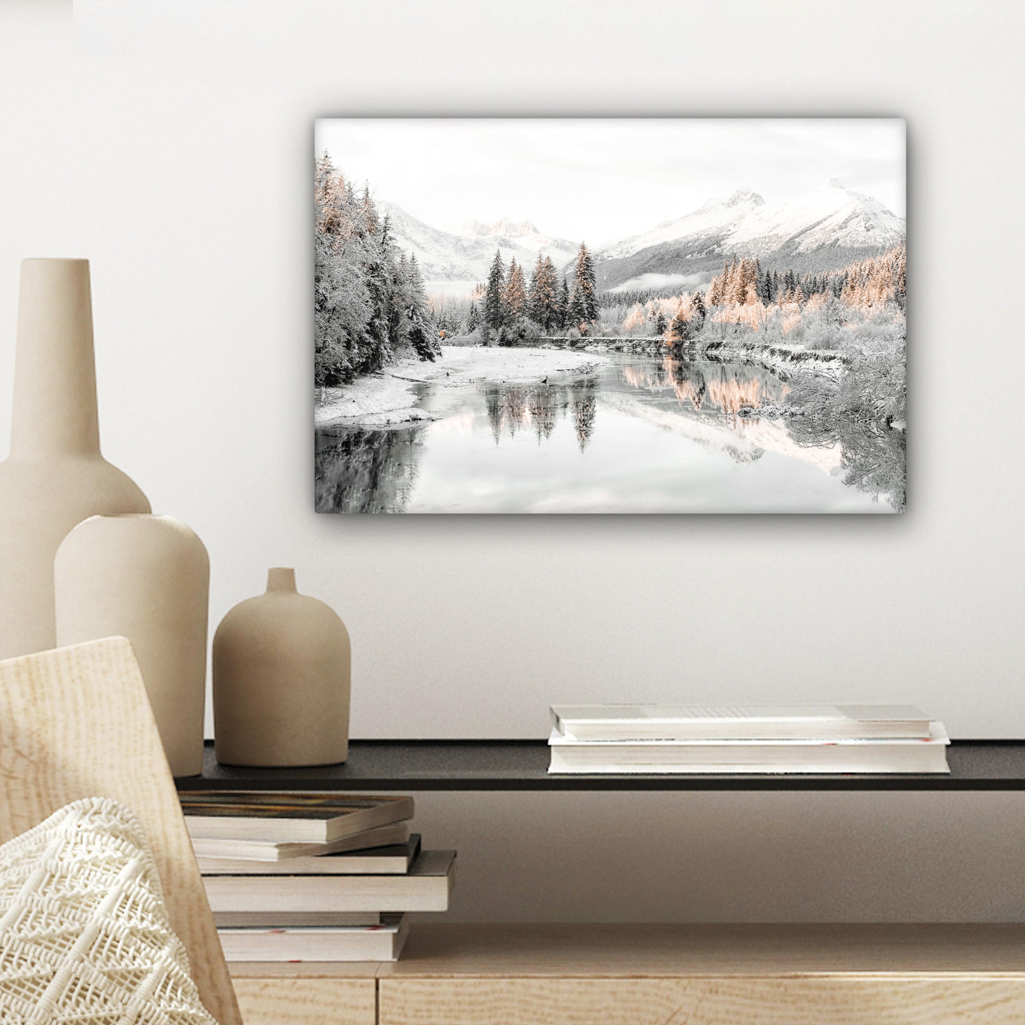LEINWANDBILD Natur - Winter - Bäume - Berge - Schnee 30x20 cm - Weiß Hochglanz, Textil (30/20cm) - MuchoWow