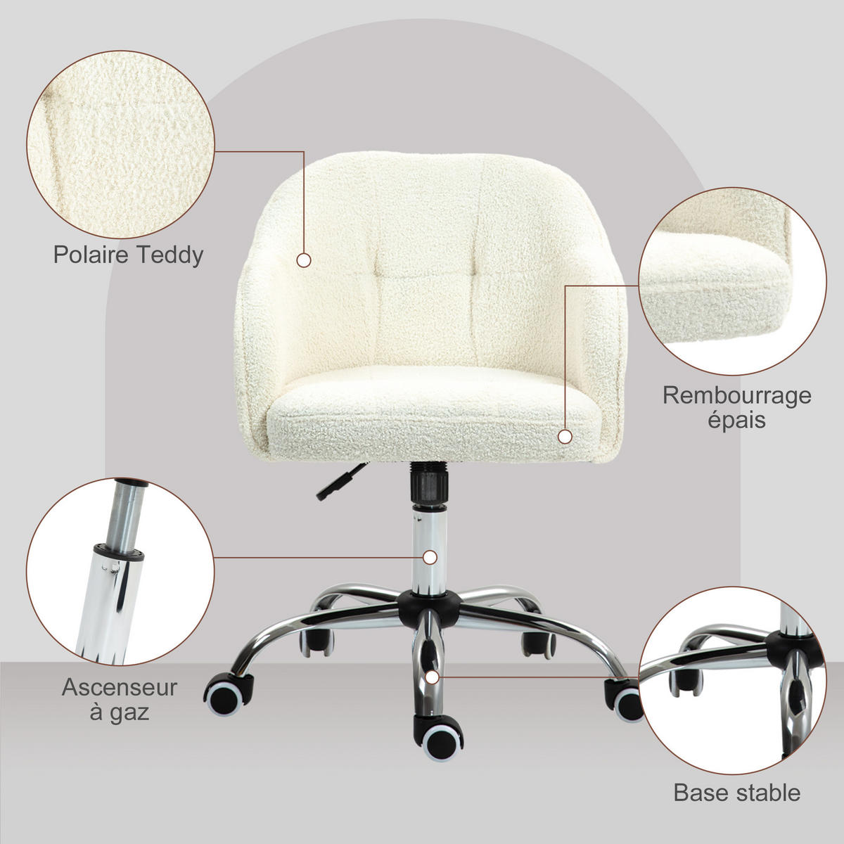 DREHSTUHL DE-11746 höhenverstellbar Teddy-Plüsch Creme - Creme, Textil (56/86/61cm) - ComfortXL