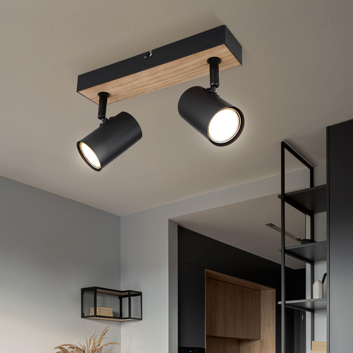 LED DECKENLEUCHTE Metall Holzoptik Schwarz - Schwarz, Metall (26/6/13.5cm) - Globo Lighting