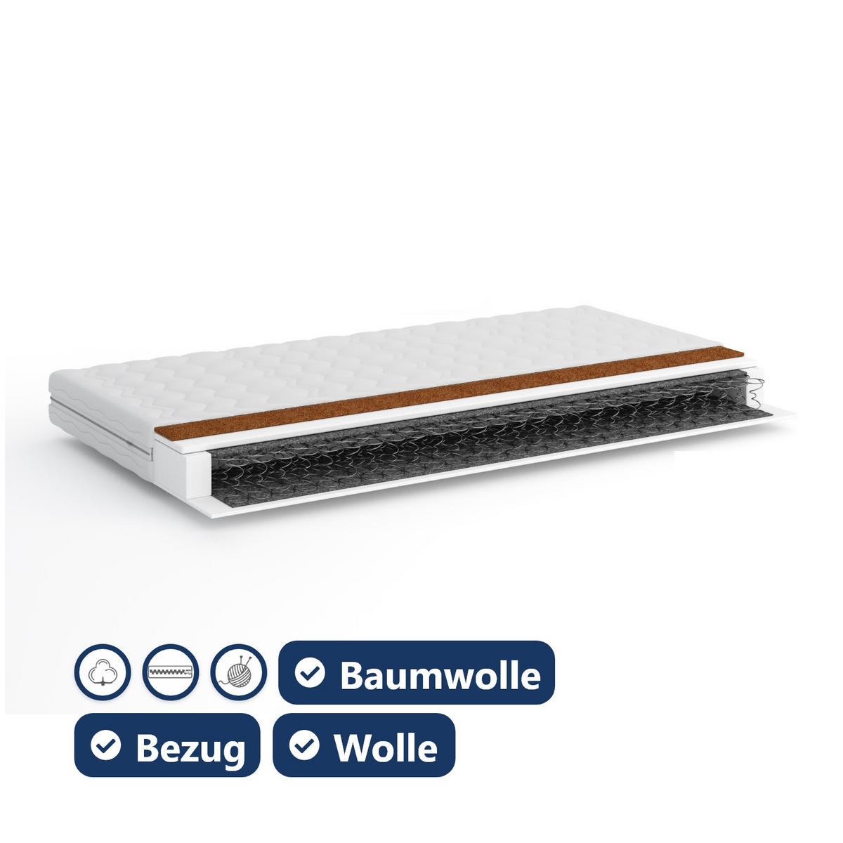 BONELLFEDERKERN Matratze Olten - Weiß, Naturmaterialien - Fedve