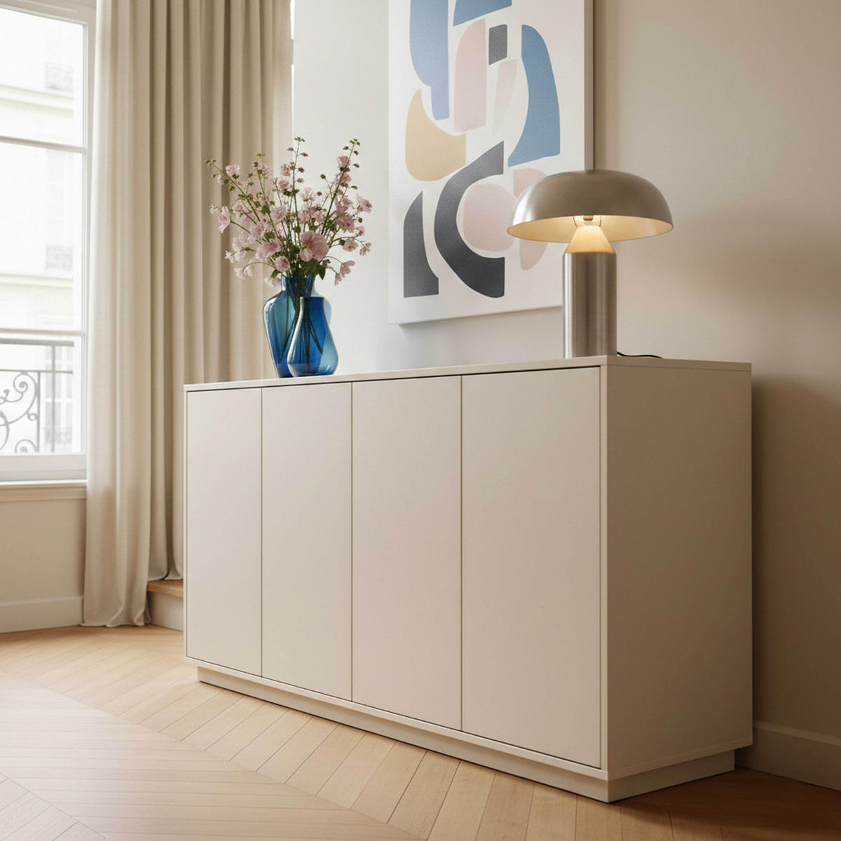 SIDEBOARD 160 cm, Ekru - Weiß, Holz (45/80/160cm) - Oviala