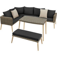 RATTANLOUNGE Pula,mit Sicherheitsglasplatte,natur - Naturfarben, Kunststoff/Metall - tectake