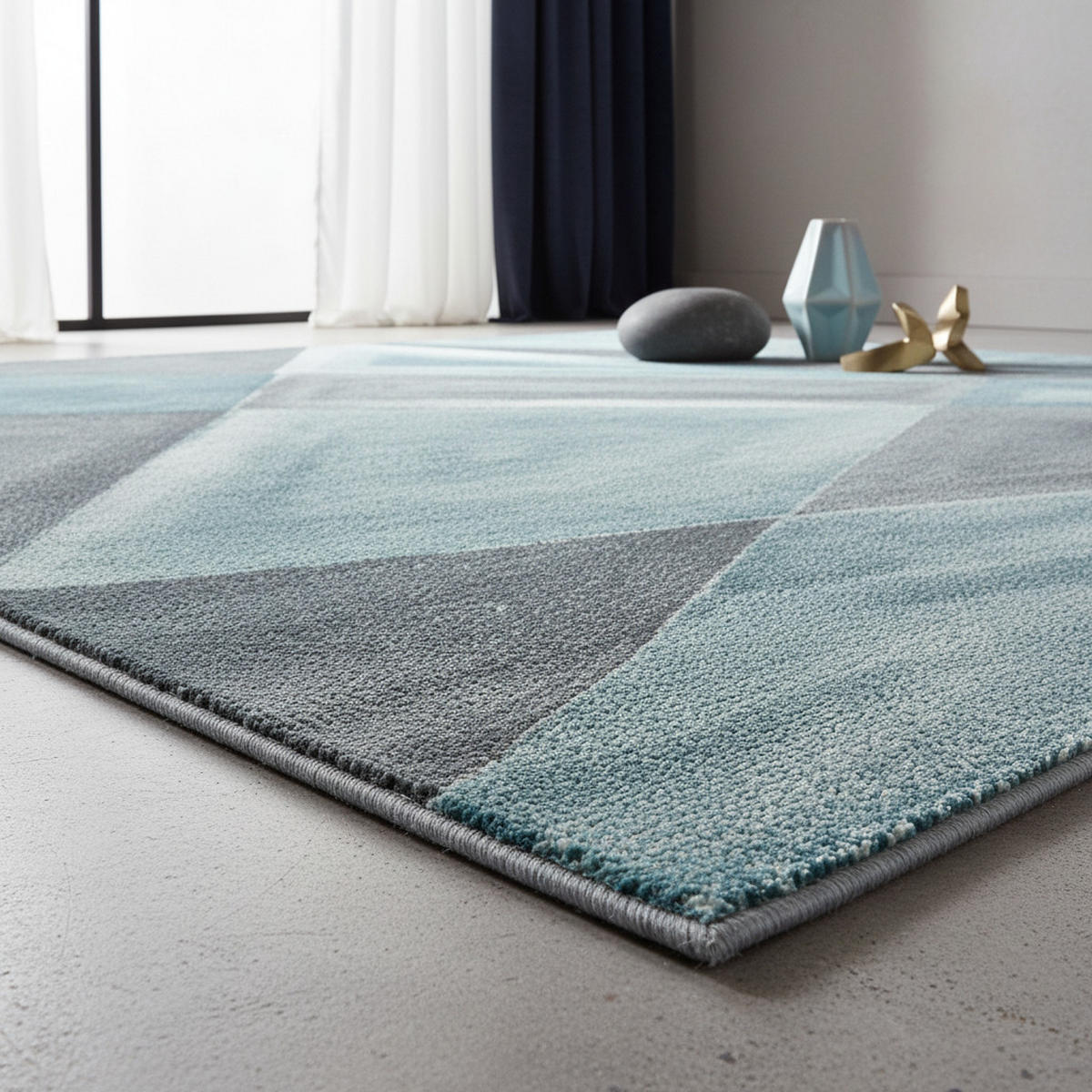 TEPPICH Kurzflor Geometrisch Polypropylen Wohnzimmer Blau Rechteckig 160x230 - Blau, Textil (160/230cm) - KADIMA DESIGN