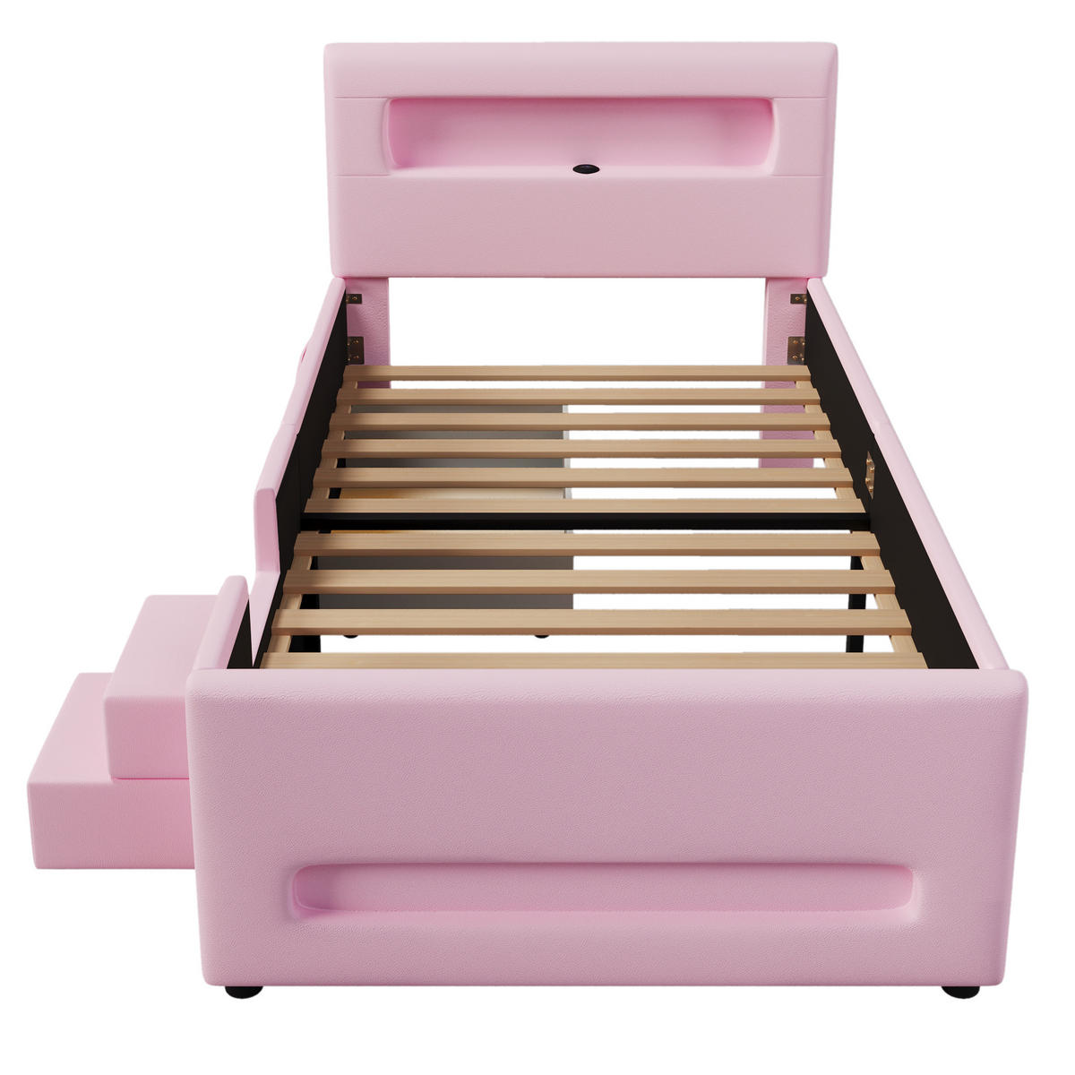 KINDERBETT 90/200 cm DE-03359, mit Treppe, Schubladen, LED-Lichtleisten und Aufbewahrungstaschen, in Rosa - Pink, Holzwerkstoff (90/200cm) - ComfortXL