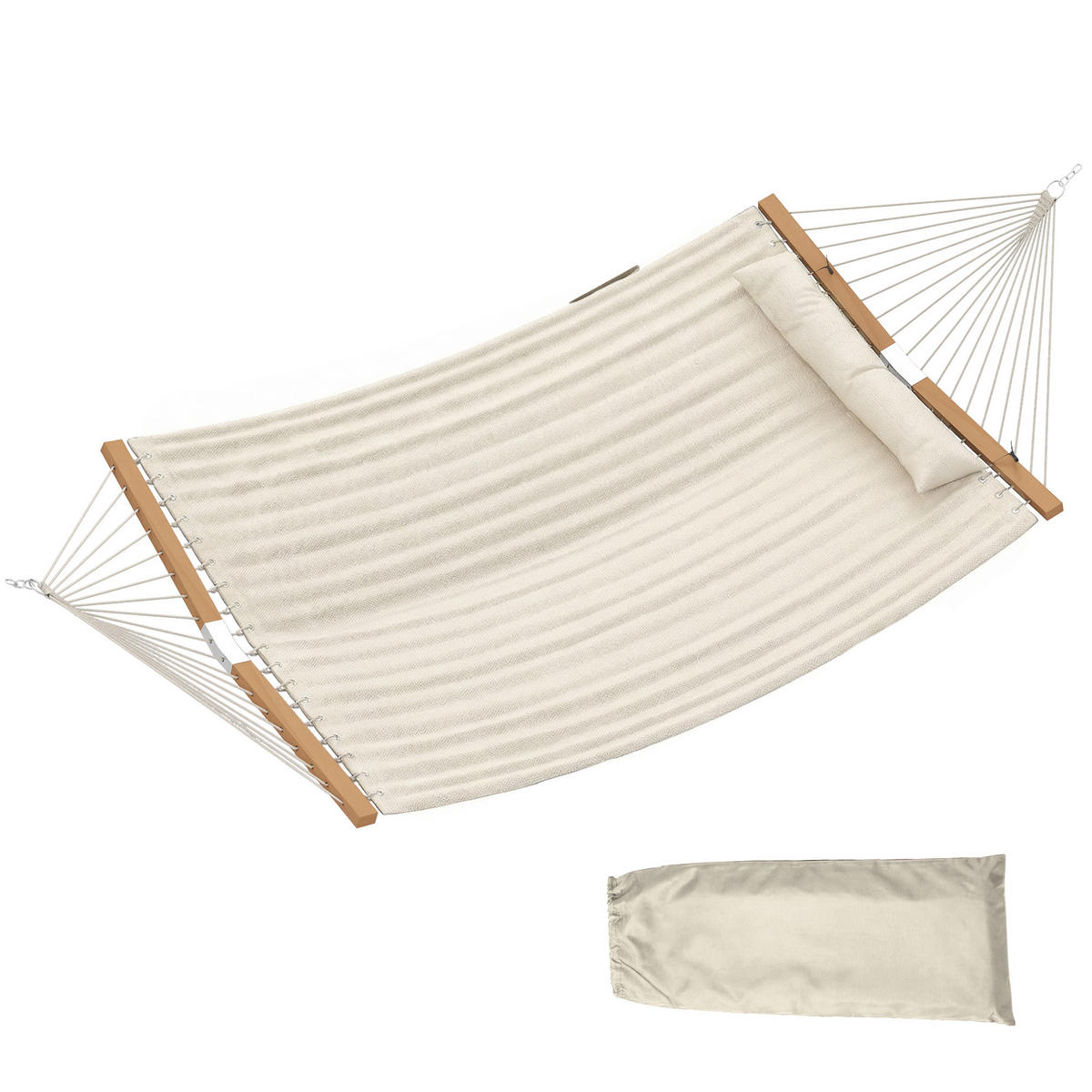 HÄNGEMATTE DE-06760 zweilagig mit Kopfstütze - Creme, Holz/Textil (325/2.5/140cm) - ComfortXL