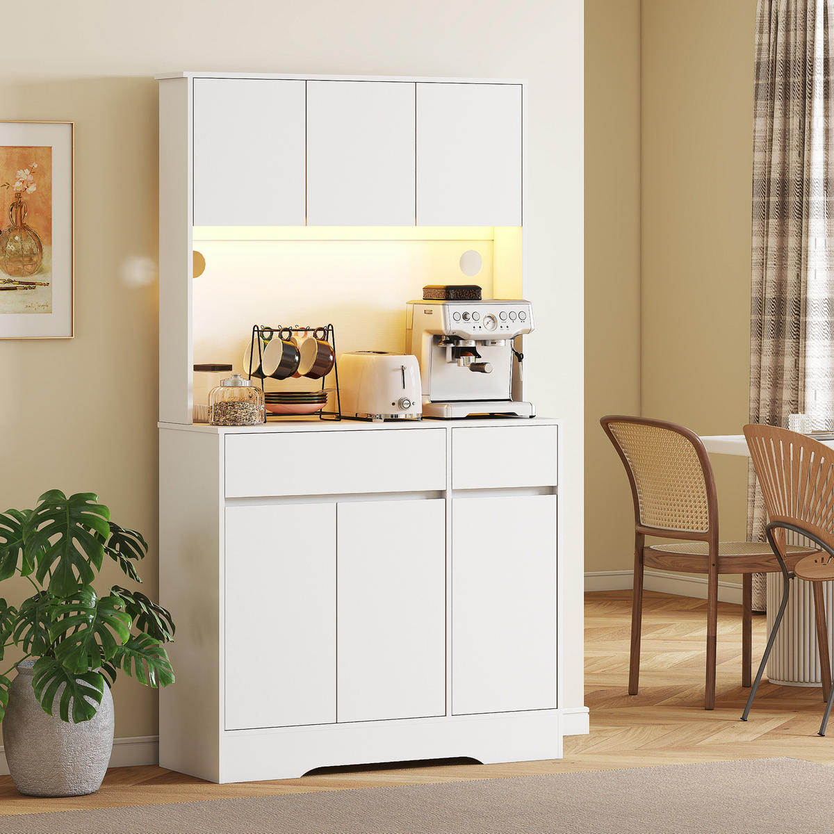 BUFFET DE-11183 LED-Beleuchtung, 6 Türen Weiß - Weiß, Holzwerkstoff (38/180/100cm) - ComfortXL