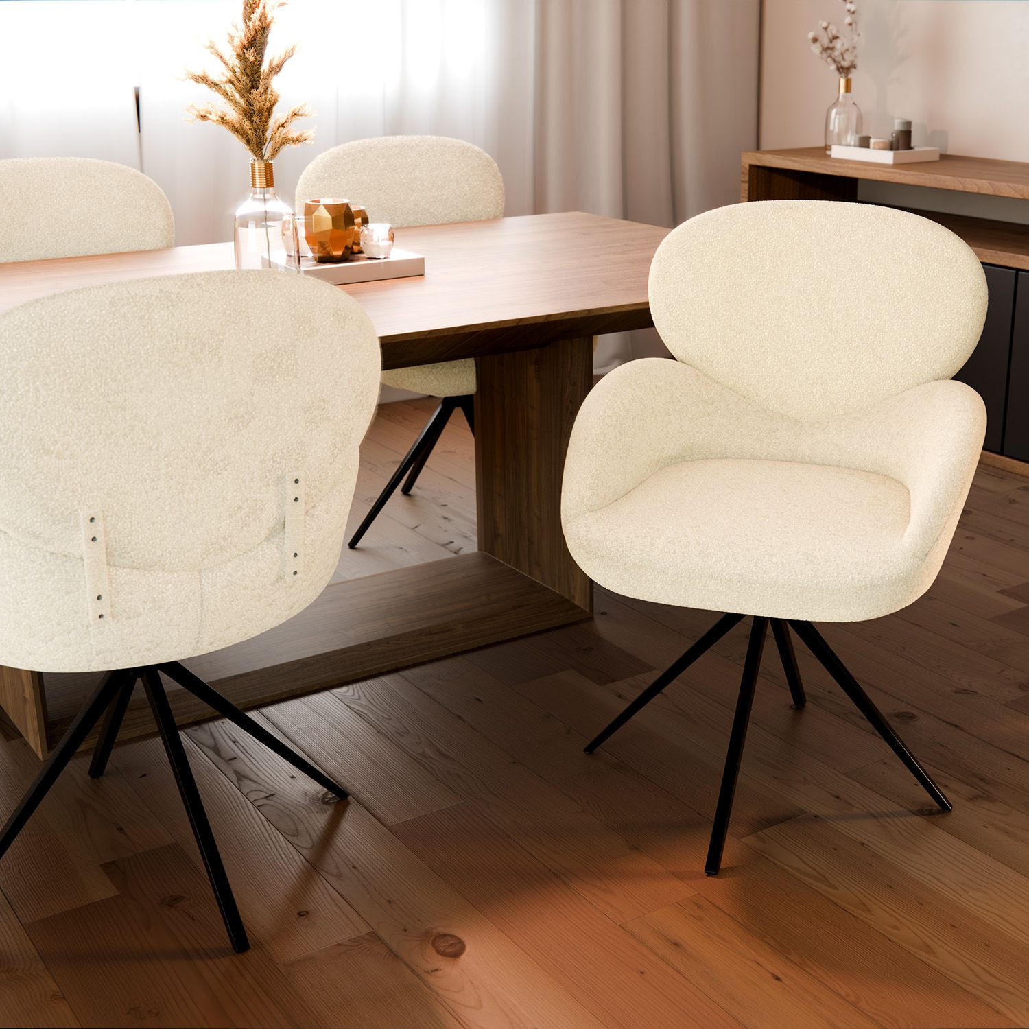 DREHSTUHL Albano Bouclé Creme (2er-Set) - Creme, Textil (59/90/65cm) - Juskys