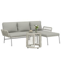 GARTENMÖBEL-SET 3-teilig DE-06772 mit Chaiselongue & Glastisch - Hellgrau, Kunststoff/Metall - ComfortXL