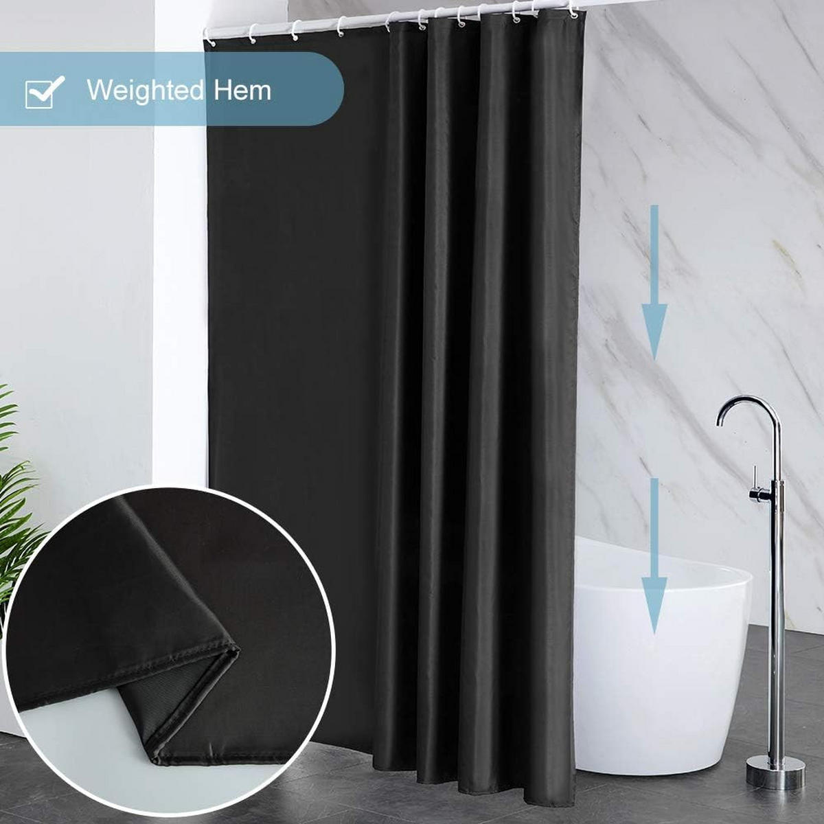 DUSCHVORHANG Polyester wasserdicht waschbar schimmelresistent mit Haken Schwarz - Schwarz, Kunststoff (240/200cm) - MCBOSON