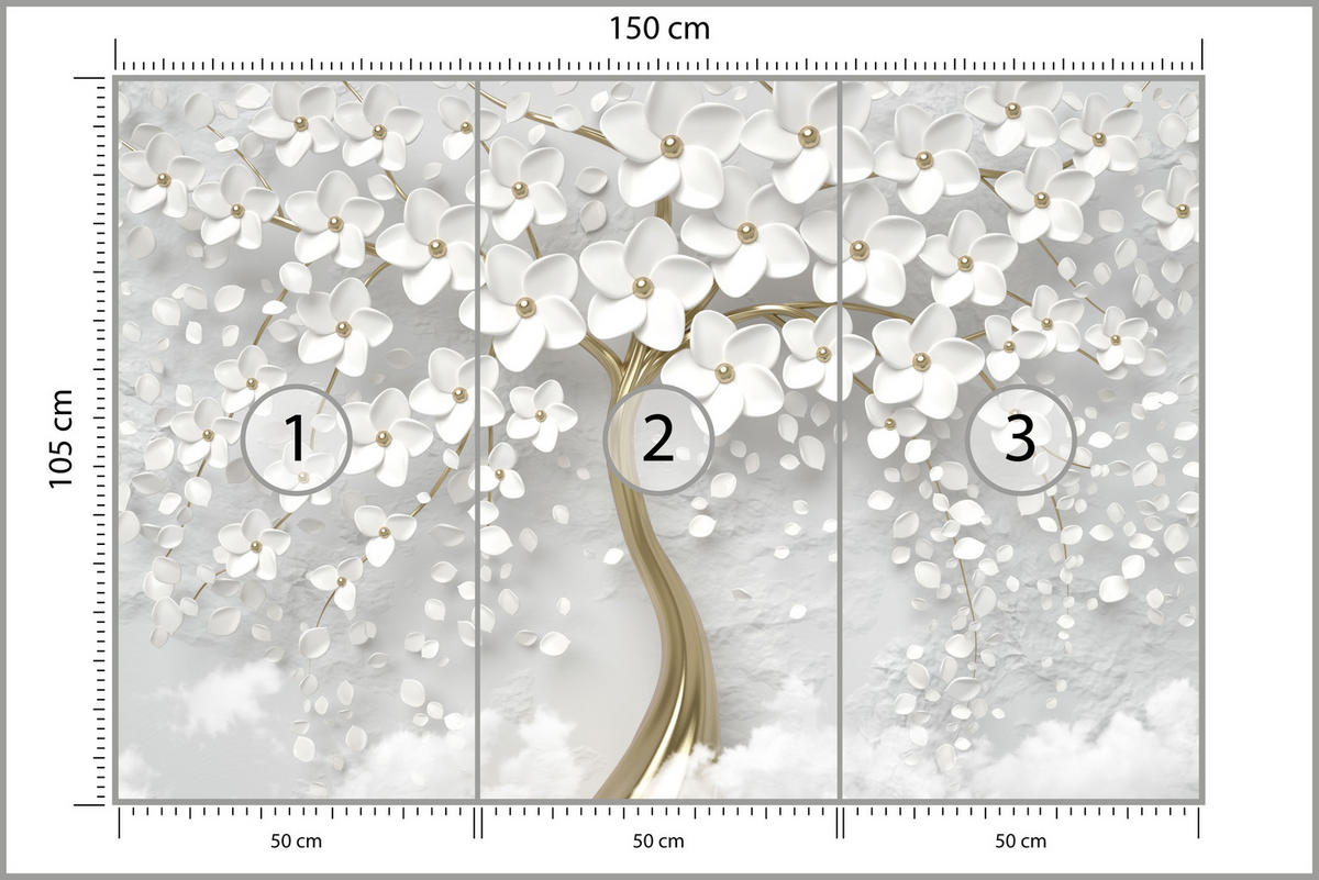 FOTOTAPETE für Schlafzimmer Perlmutt Blumen Abstract Baum 150x105 - Gelb/Goldfarben, Papier (150/105cm) - Muralo