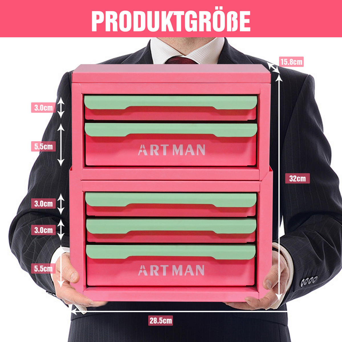 KOMBINATIONSKOFFER – Farbkombination Pink und Grün, 2 + 3 Ebenen - Multicolor, Metall (15.8/32/28.5cm) - DCA