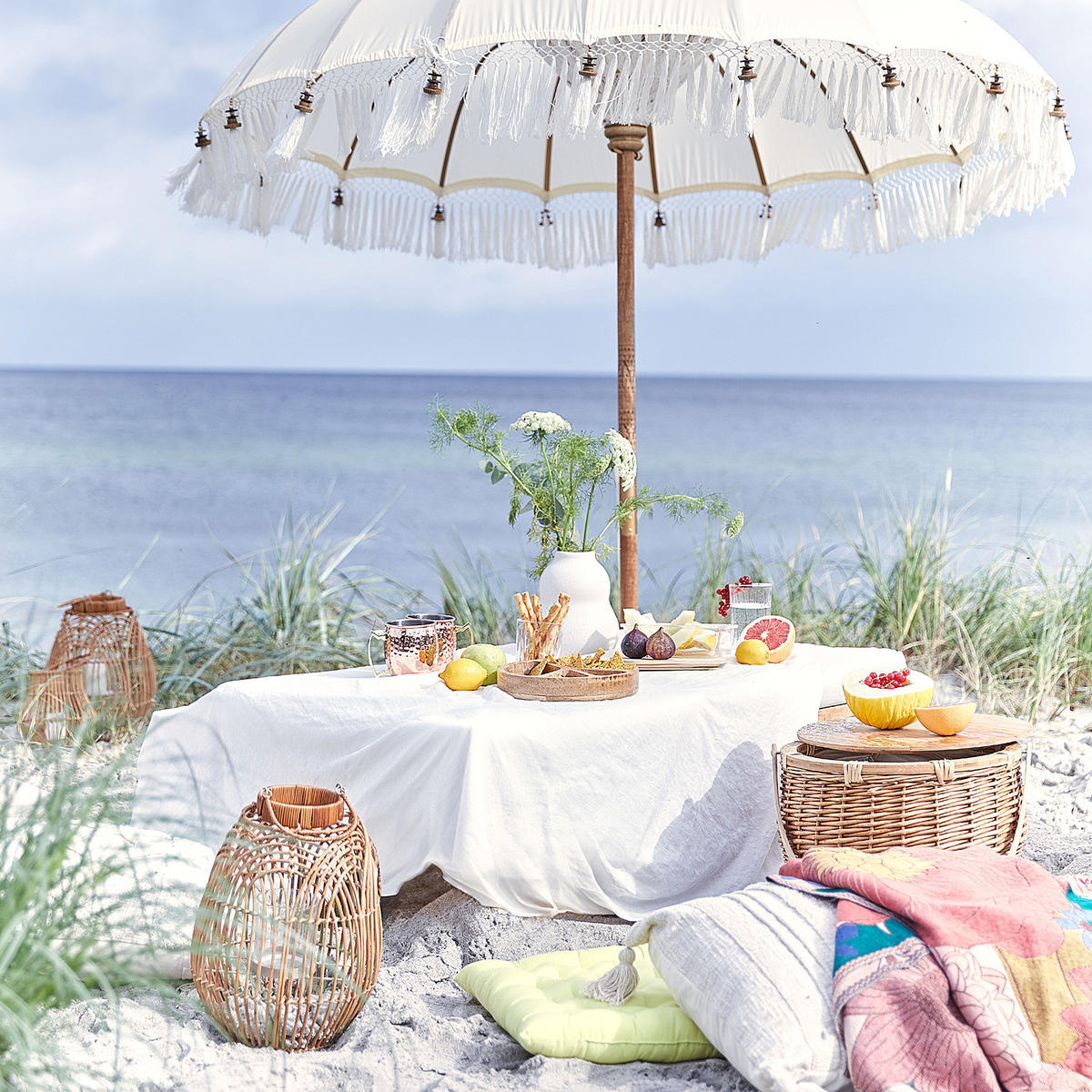 SONNENSCHIRM Macramé - Beige, Holz/Textil (180/180cm) - Butlers