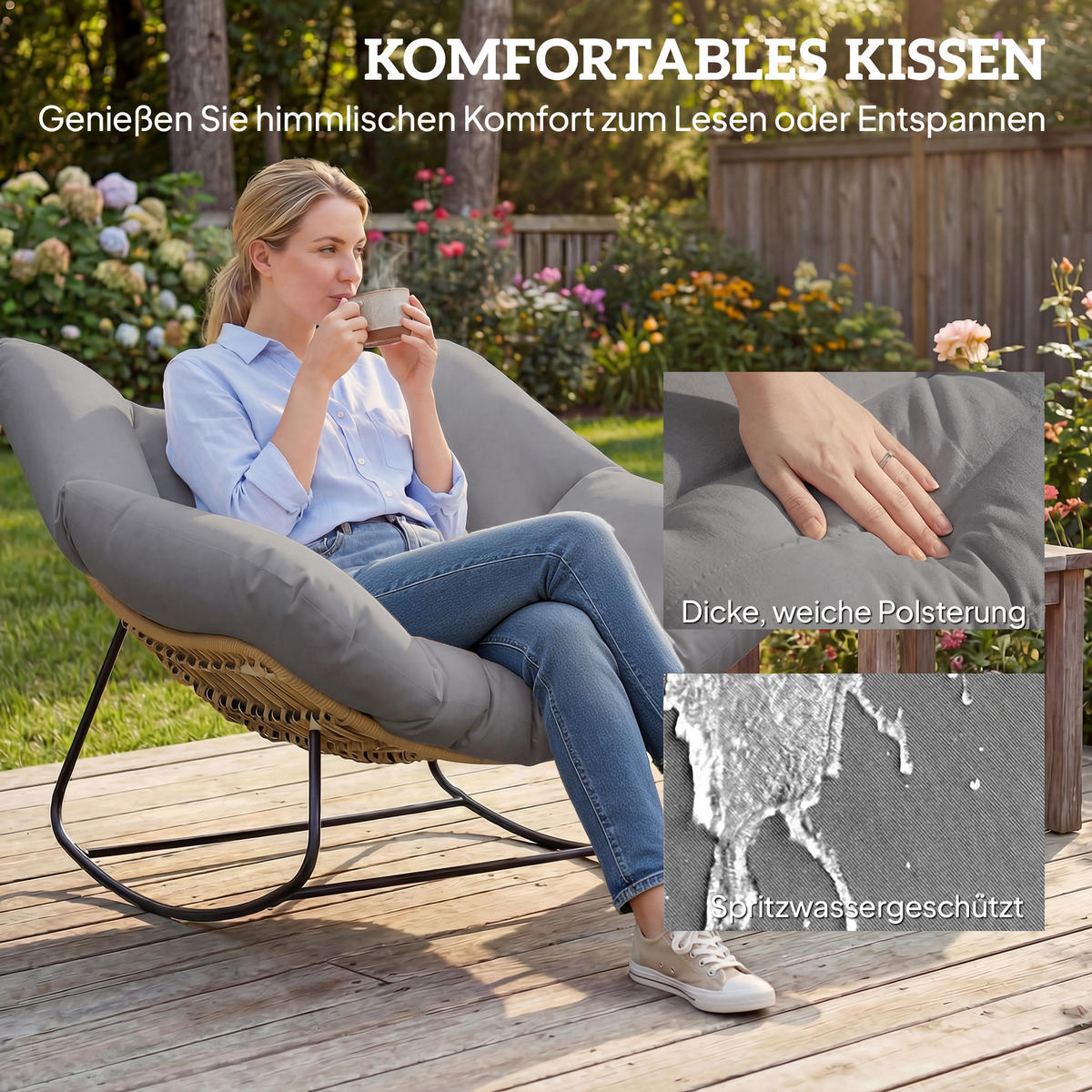 OUTDOOR-SCHAUKELSTUHL Stahl PE-Geflecht Grau - Schwarz/Grau, Textil/Metall (97/79/107cm) - Outsunny