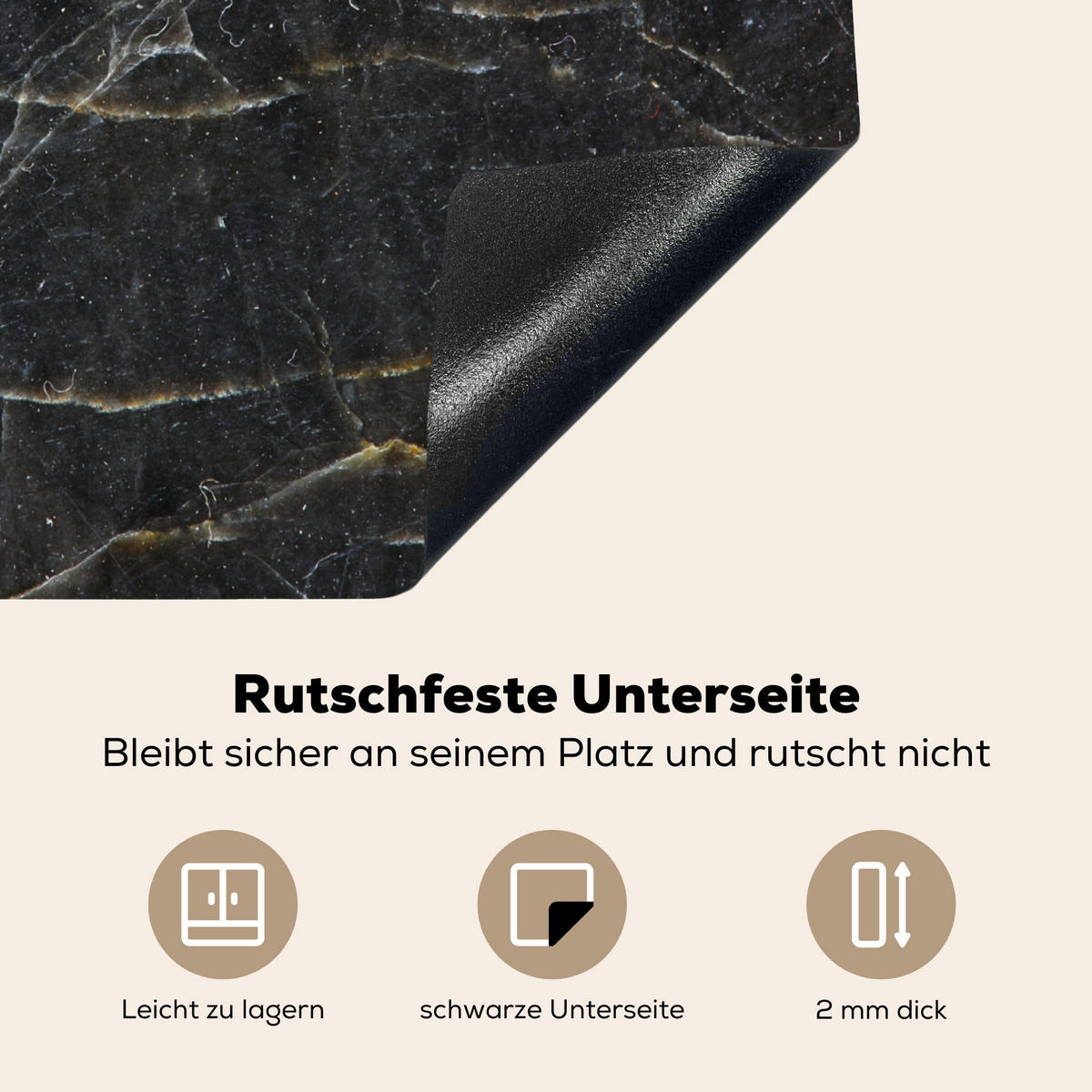 HERDABDECKPLATTE Marmor - Schwarz - Gold - Grau - Marmorstruktur 57x51 cm - Goldfarben, Kunststoff (57.6/51.6/0.2cm) - MuchoWow